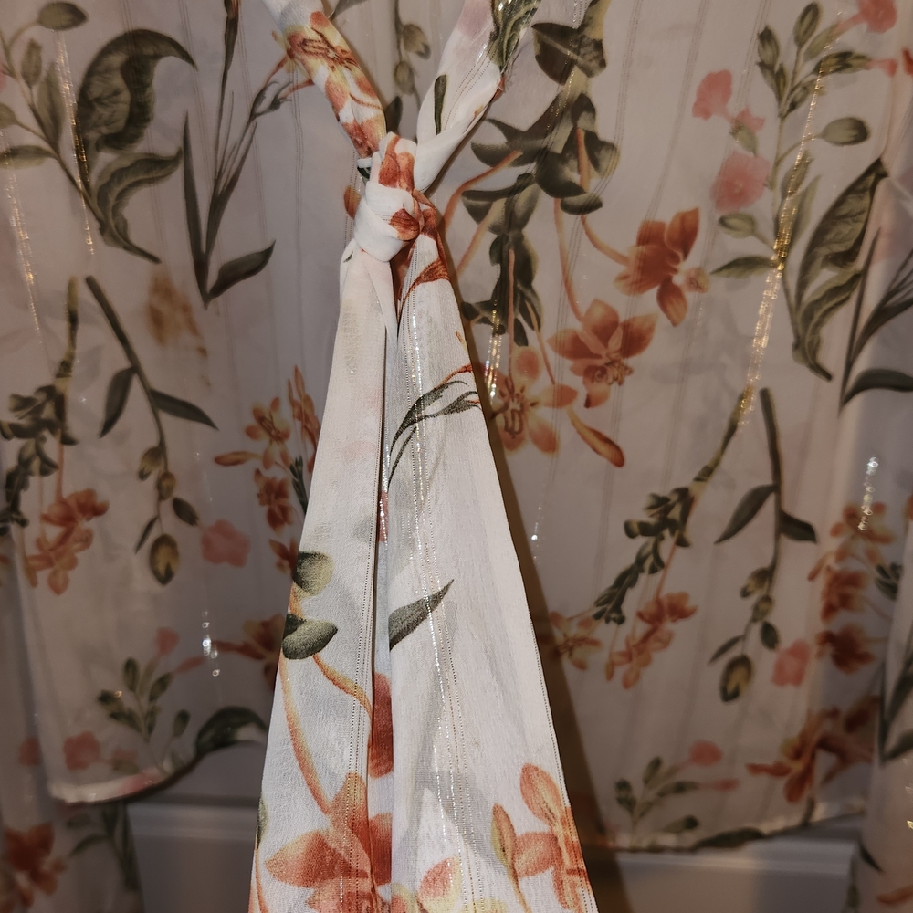 Forever 21 Floral Tie-Front Blouse - White and Orange